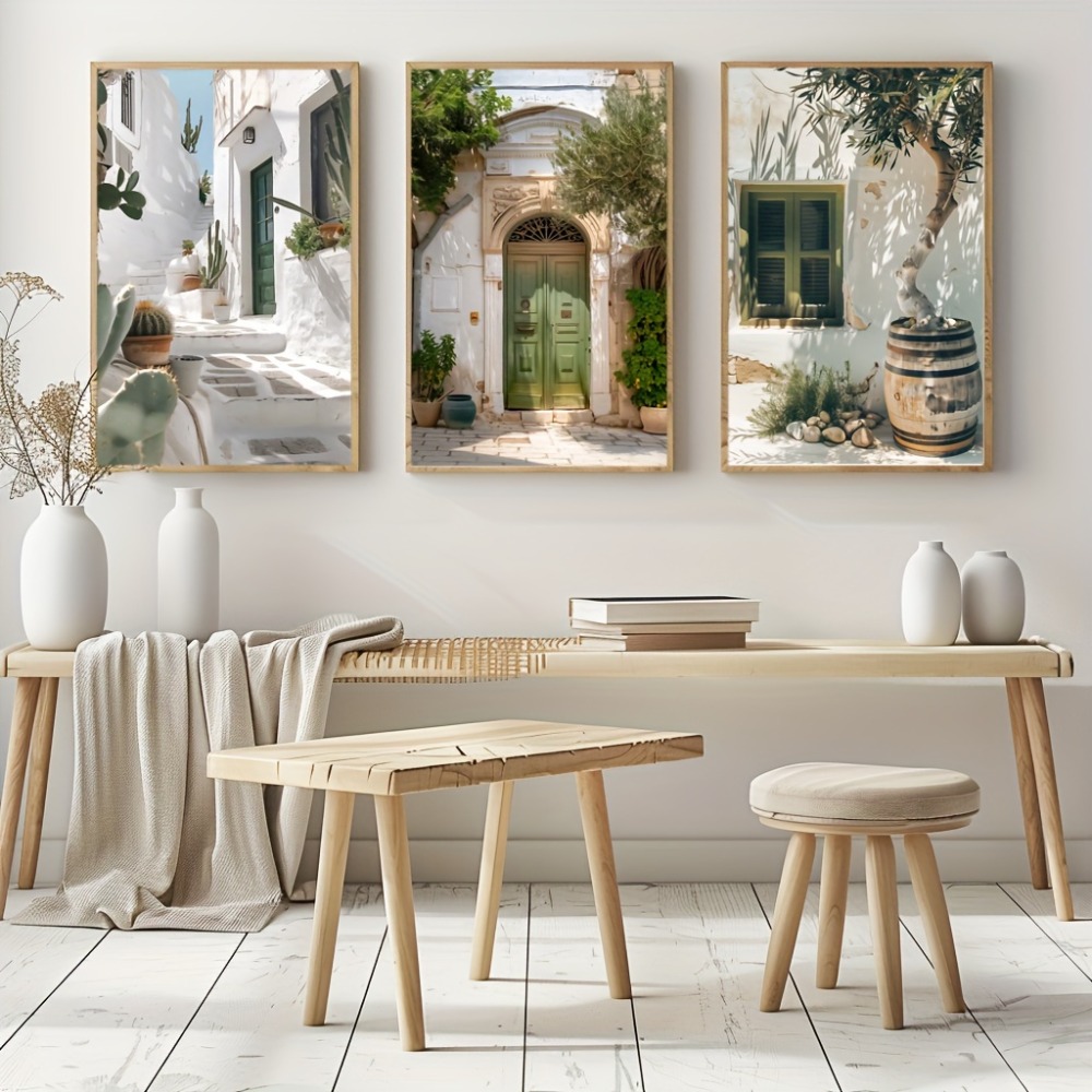 Home Cinema Wall Art - 3 個フレームレスキャンバス絵画地中海風景キャンバスプリントポスターヴィンテージイタリア旅行自然アートプリント壁アートホーム