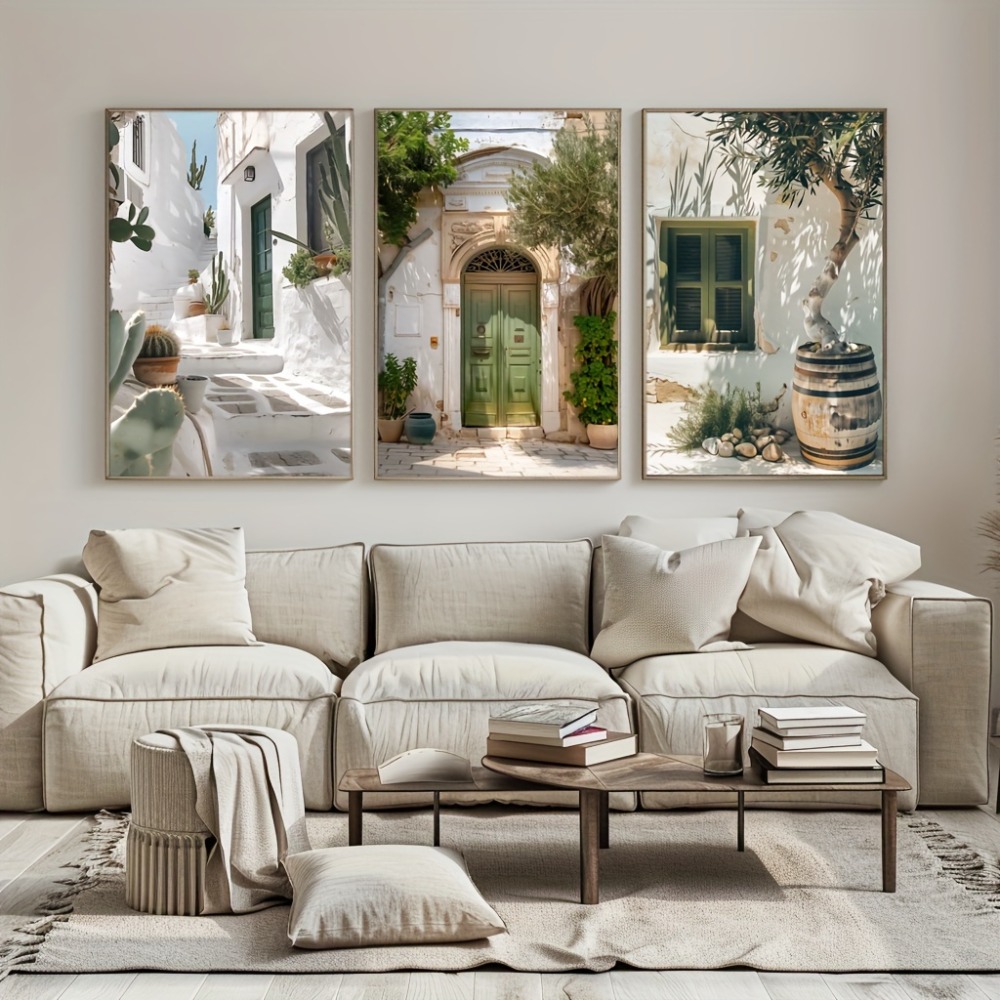 3 個フレームレスキャンバス絵画地中海風景キャンバスプリント - Home Cinema Wall Art のレビューと価格