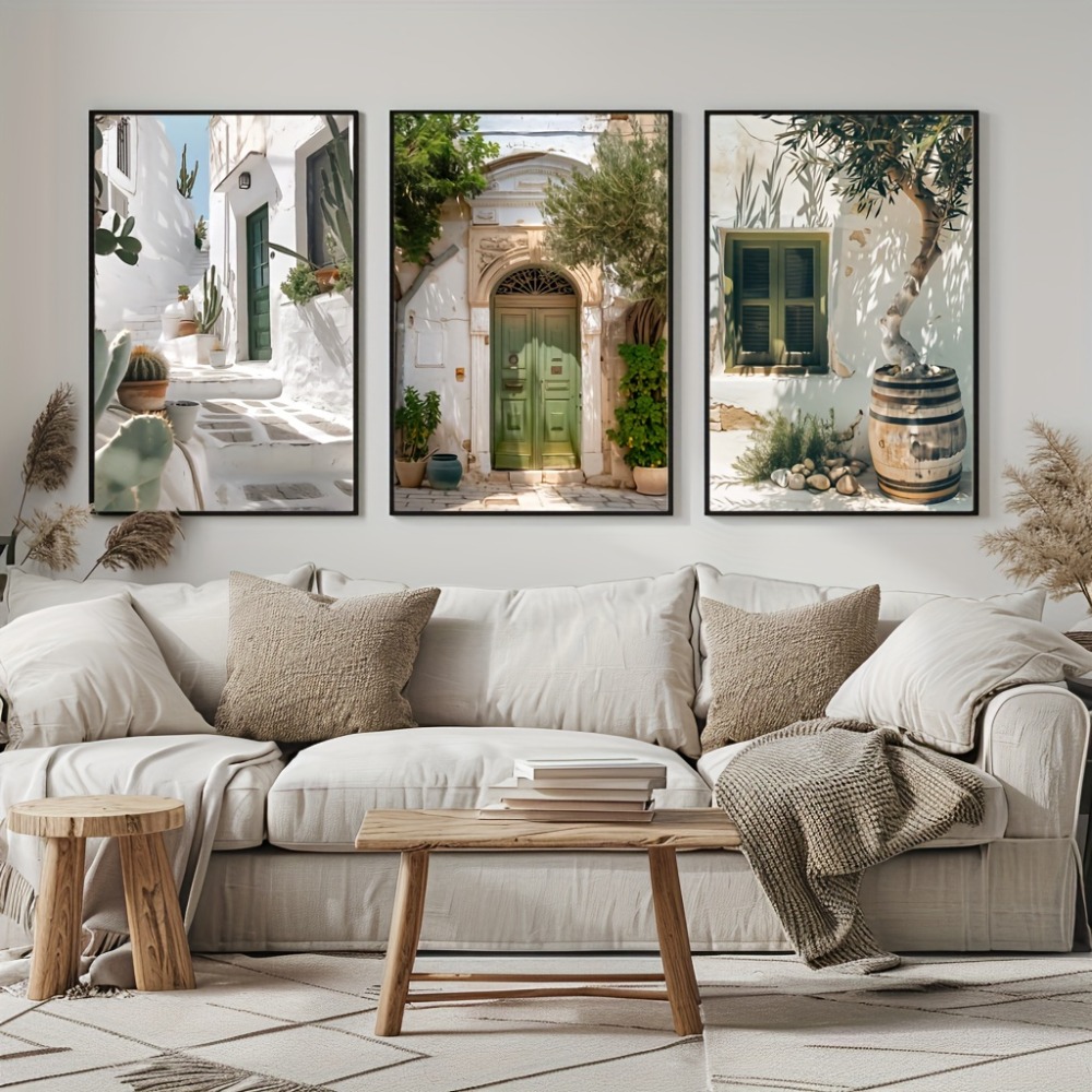 3 個フレームレスキャンバス絵画地中海風景キャンバスプリント - Home Cinema Wall Art のレビューと価格