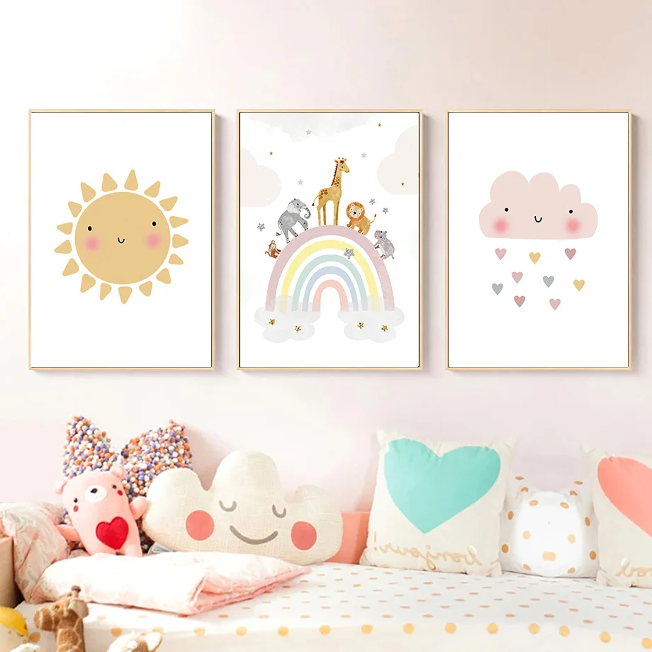 キリン象熱気球太陽虹保育園北欧ポスターやプリント壁アートキャ - Home Cinema Wall Art のレビューと価格