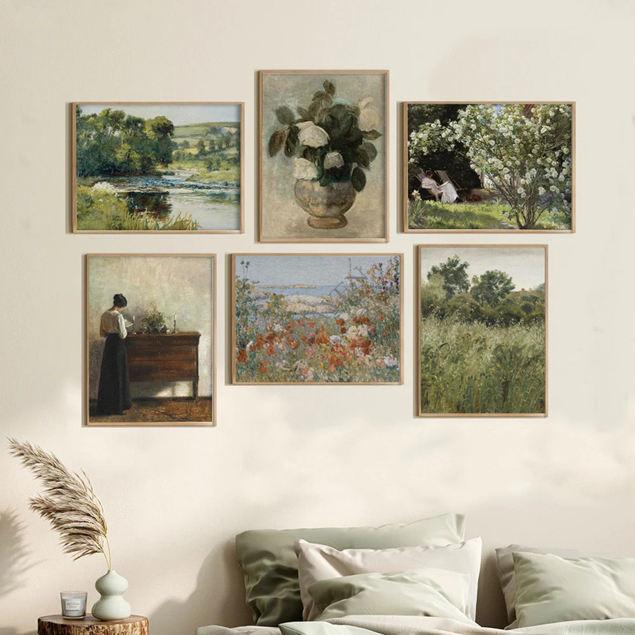 田舎の自然風景ウォールアートビクトリア朝の女性読書ポスターキ - Home Cinema Wall Art のレビューと価格