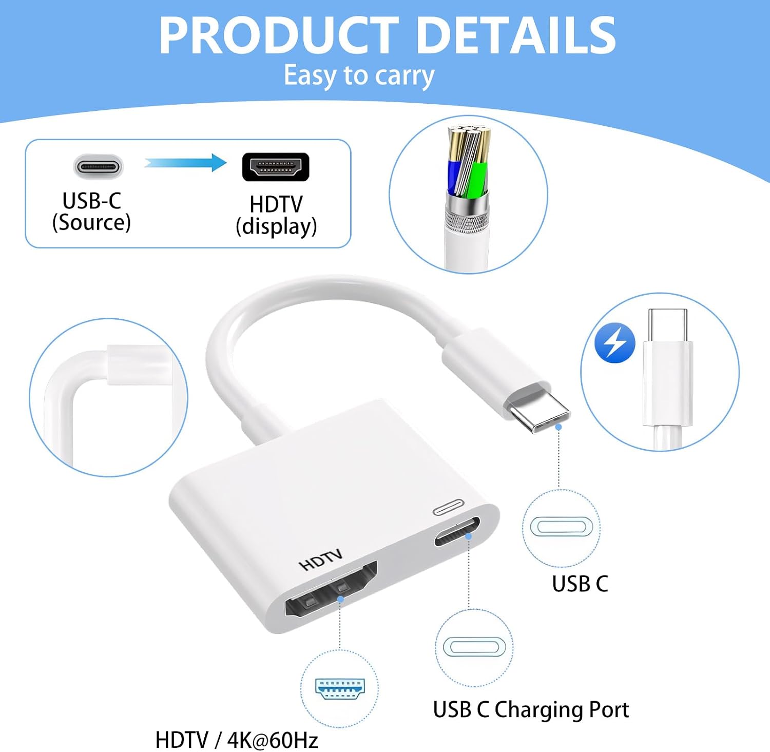 USB-C - HDMI変換アダプター。テレビに最適。4K@ - Home Cinema Usb のレビューと価格